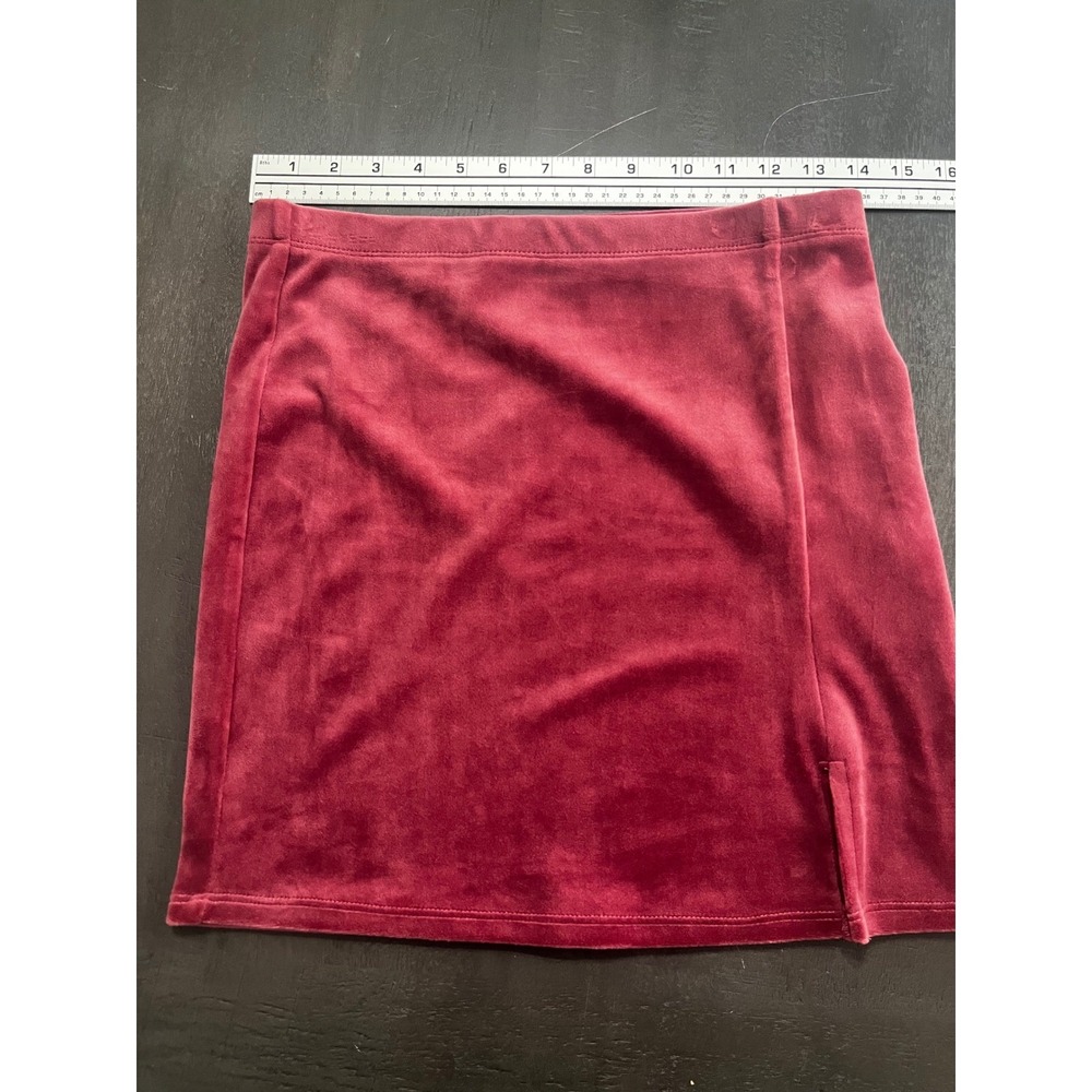 Forever 21 Velvet Mini Skirt Burgundy Side Slit High Waist Women M Y2K Fairycore - Picture 3 of 5
